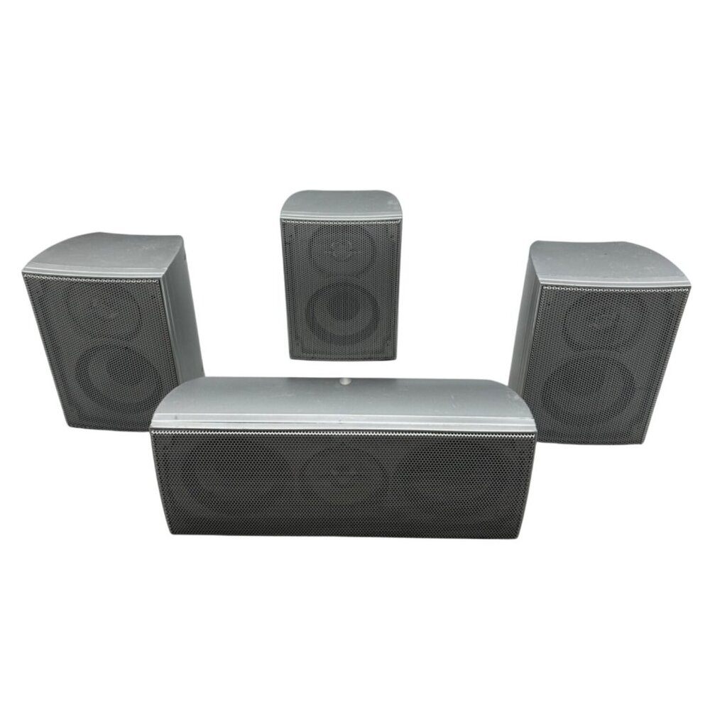 set of 4 Surround Sound Speaker System In Silver Finish works READ